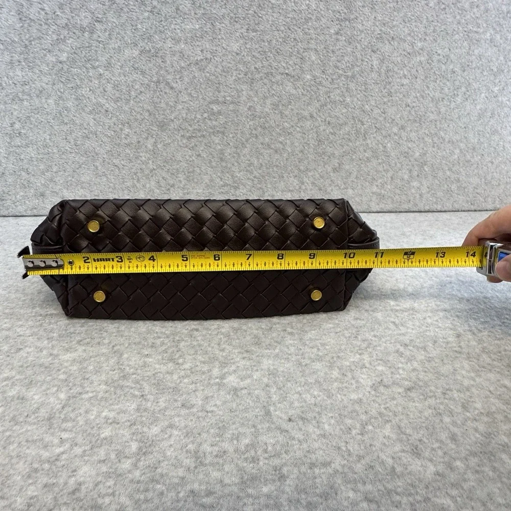 Vegan Leather Woven Hand Bag Brown Top Handle Women Shoulder Bag Adjustable - Picture 5 of 16